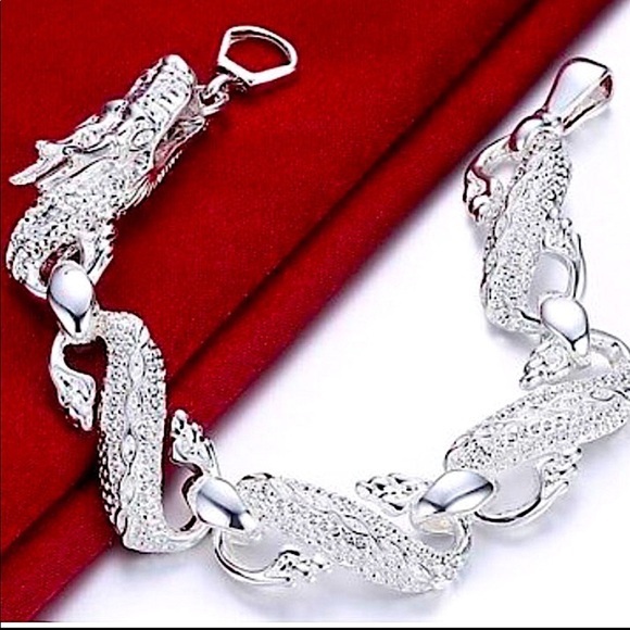 Sterling Silver Dragon Chain Link Bracelet Matching Ring Set - Picture 6 of 14